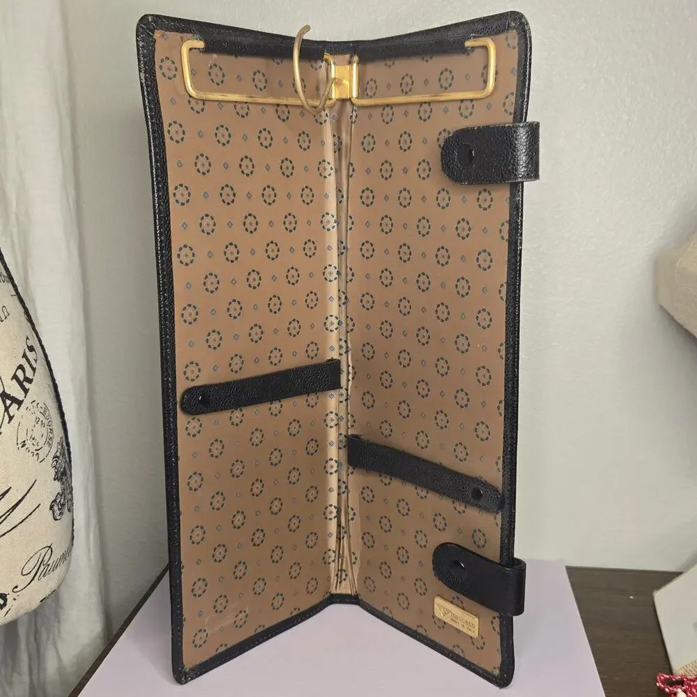 Vintage Mascetti Italy Black Leather Travel Tie Case Organizer